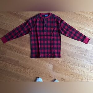 Polo Ralph Lauren Boys Buffalo Plaid Henley Shirt Red Black Size 8